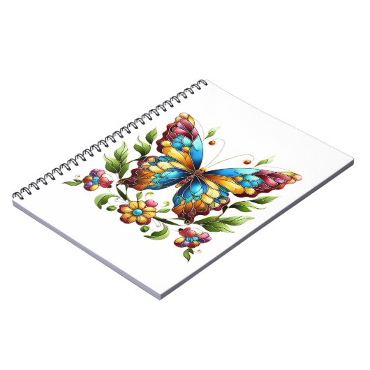 Kleurrijke gebrandschilderde glazen vlinder met bl notitieboek (Linkerzijde)