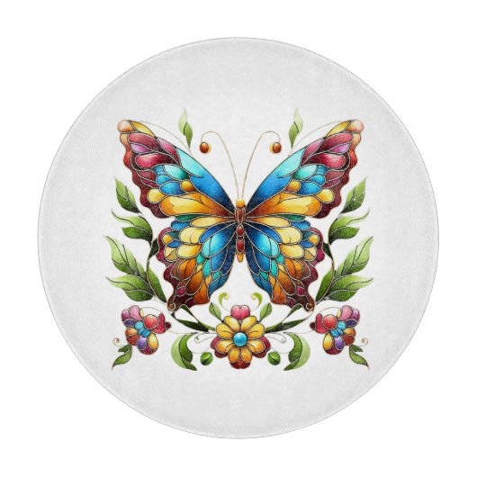 Kleurrijke gebrandschilderde glazen vlinder met bl snijplank (Voorkant)