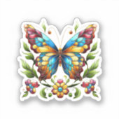 Kleurrijke gebrandschilderde glazen vlinder met bl sticker (Voorkant)