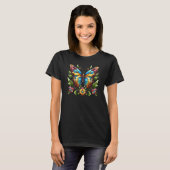 Kleurrijke gebrandschilderde glazen vlinder met bl t-shirt (Voorkant volledig)