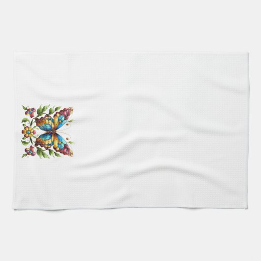 Kleurrijke gebrandschilderde glazen vlinder met bl theedoek (Horizontaal)