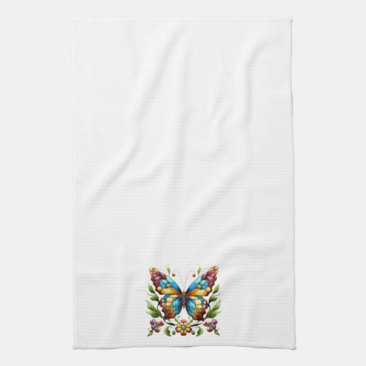 Kleurrijke gebrandschilderde glazen vlinder met bl theedoek (Verticaal)