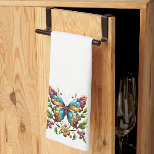 Kleurrijke gebrandschilderde glazen vlinder met bl theedoek (Derde Gevouwen)
