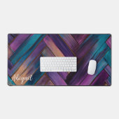 Kleurrijke gebrandschilderde houten visgraat geper bureaumat (Keyboard & Muis)