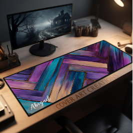 Kleurrijke gebrandschilderde houten visgraat geper bureaumat