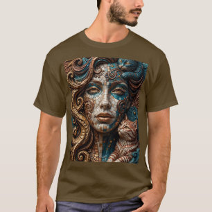 Kleurrijke Gebrandschilderde Mozaïek Vrouw Met Kat T-shirt