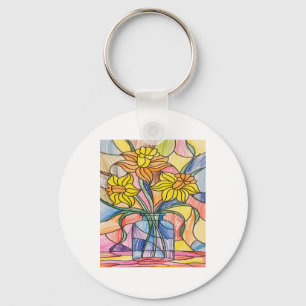Kleurrijke Gebrandschilderde Narcissen Sticker Sleutelhanger