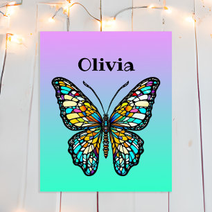 Kleurrijke Gebrandschilderde Vlinder Gepersonalise Poster