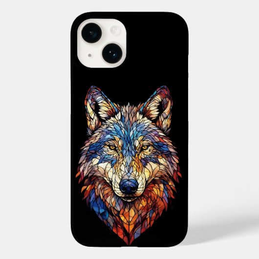Kleurrijke Gebrandschilderde Wolfskop Case-Mate iPhone Case (Achterkant)