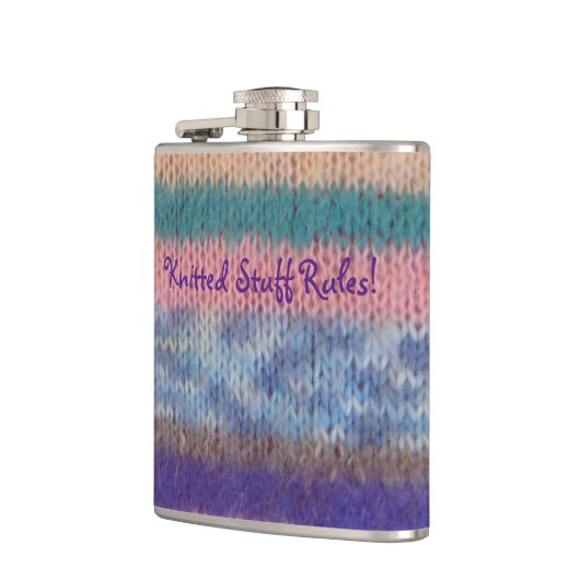 kleurrijke gebreide strepen,  stijlvolle leutaar heupfles (Links)