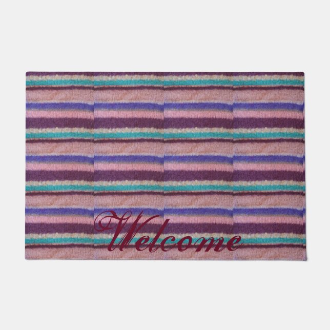 kleurrijke gebreide strepen, uniek  plezier deurmat (Voorkant)