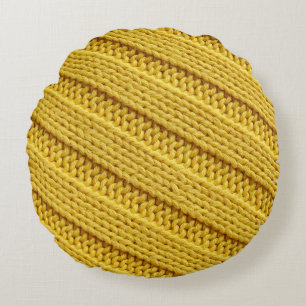 Kleurrijke gebreide textieltextuur. Geel. Rond Kussen