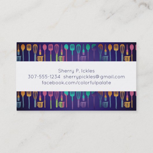 Kleurrijke gebruiksvoorwerpen chef catering visite visitekaartje (Achterkant)