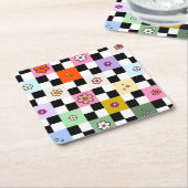 Kleurrijke gecheckte dagen terugzetten aanloopcont kartonnen onderzetters (Schuin)