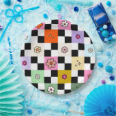 Kleurrijke gecheckte dagen terugzetten aanloopcont papieren bordje (Feest)