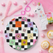 Kleurrijke gecheckte dagen terugzetten aanloopcont papieren bordje (Feest)