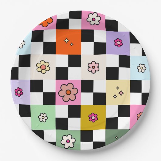 Kleurrijke gecheckte dagen terugzetten aanloopcont papieren bordje (Voorkant)