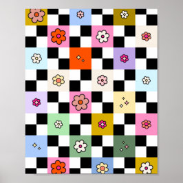 Kleurrijke gecheckte dagen terugzetten aanloopcont poster