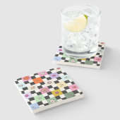 Kleurrijke gecheckte dagen terugzetten aanloopcont stenen onderzetter (Zijkant)