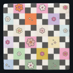 Kleurrijke gecheckte dagen terugzetten aanloopcont stenen onderzetter<br><div class="desc">Gecontroleerde dagen - Retro Colorful Flower Check Pattern - Checkerboard.</div>