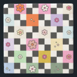 Kleurrijke gecheckte dagen terugzetten aanloopcont stenen onderzetter<br><div class="desc">Gecontroleerde dagen - Retro Colorful Flower Check Pattern - Checkerboard.</div>