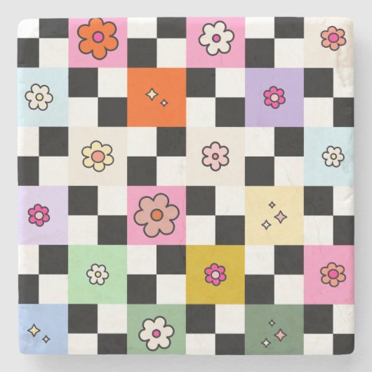 Kleurrijke gecheckte dagen terugzetten aanloopcont stenen onderzetter (Voorkant)