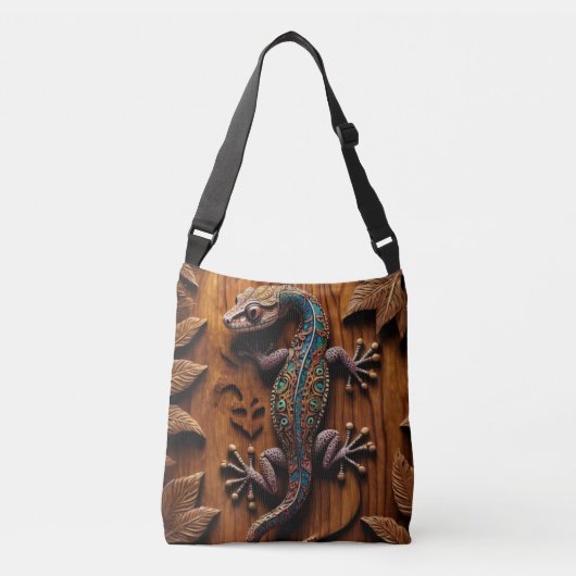 Kleurrijke Gecko Houtachtig Crossbody Tas (Voorkant)