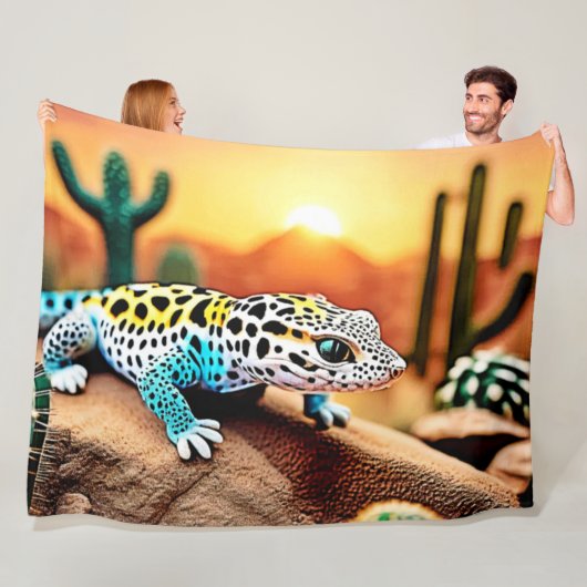Kleurrijke Gecko Rocks Design Fleece Deken (In situ)