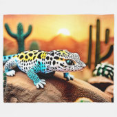 Kleurrijke Gecko Rocks Design Fleece Deken (Voorkant (Horizontaal))