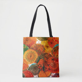 Kleurrijke, Gedecoreerde Paraplu's op Herbruikbare Tote Bag