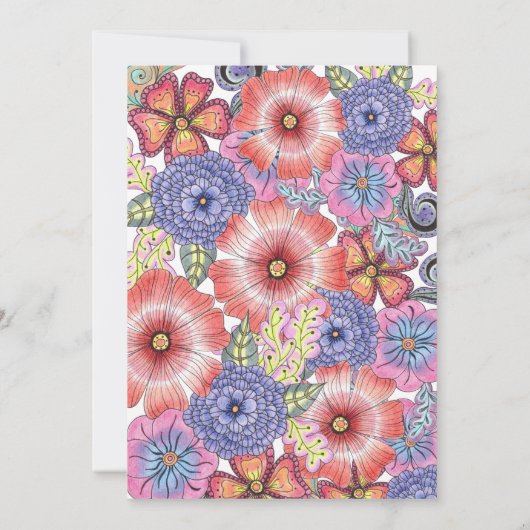 Kleurrijke gedetailleerde bloemen en bladeren Quin Kaart (Achterkant)