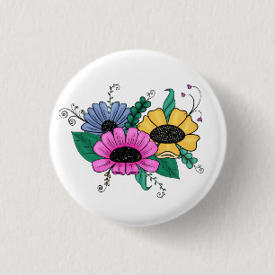 Kleurrijke, gedurfde bloemen ronde button 3,2 cm