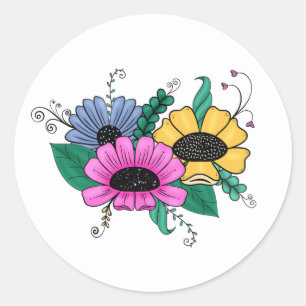 Kleurrijke, gedurfde bloemen ronde sticker