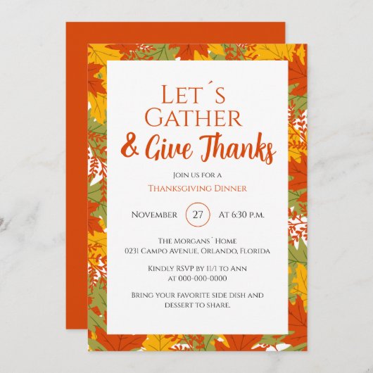 Kleurrijke Geef Bedankt Fall Bladeren Thanksgiving Kaart (Voorkant / Achterkant)