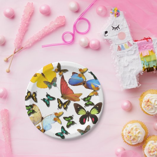 Kleurrijke Geel Blauw Groene Vlinders voor picknic Papieren Bordje (Feest)