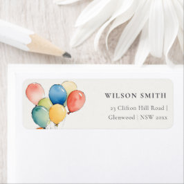 Kleurrijke geel rood groene ballonnen Kinder adres Etiket