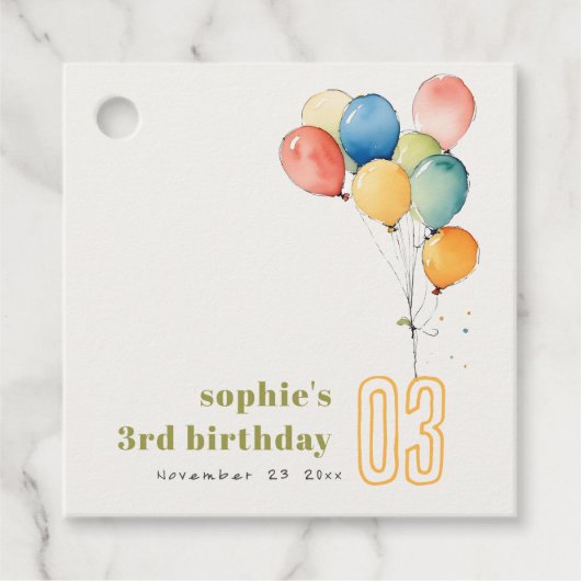 Kleurrijke Geel Rood Groene Ballonnen Kinderen Ver Bedankjes Labels (Voorkant)