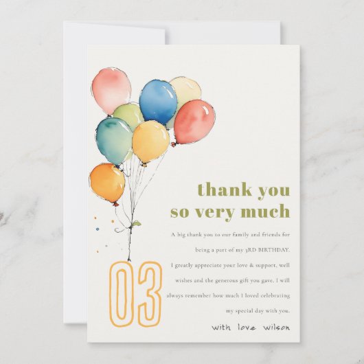 Kleurrijke Geel Rood Groene Ballonnen Kinderen Ver Bedankkaart (Voorkant)