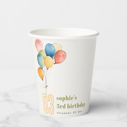 Kleurrijke Geel Rood Groene Ballonnen Kinderen Ver Papieren Bekers (Achterkant)