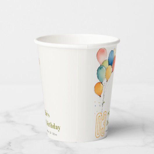 Kleurrijke Geel Rood Groene Ballonnen Kinderen Ver Papieren Bekers (Rechts)