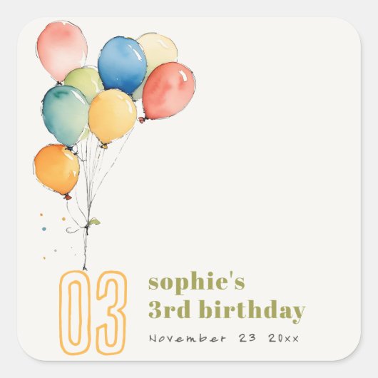 Kleurrijke Geel Rood Groene Ballonnen Kinderen Ver Vierkante Sticker (Voorkant)