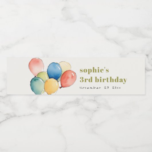 Kleurrijke Geel Rood Groene Ballonnen Kinderen Ver Waterfles Etiket (Enkel label)