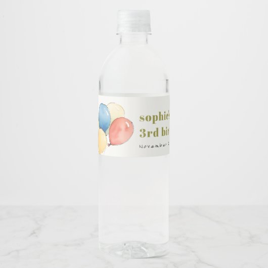 Kleurrijke Geel Rood Groene Ballonnen Kinderen Ver Waterfles Etiket (Voorkant)