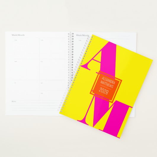 Kleurrijke Geel Roze Douanejaar Monogramnaam Planner (Display)