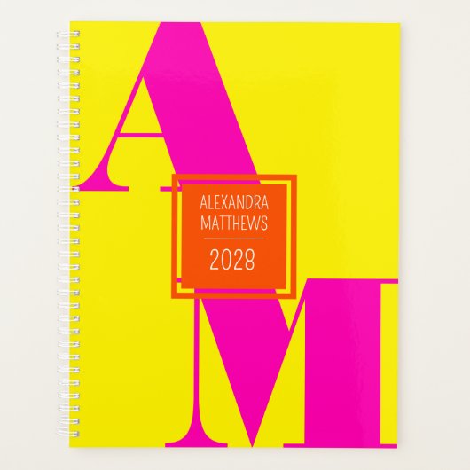 Kleurrijke Geel Roze Douanejaar Monogramnaam Planner (Voorkant)