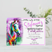 Kleurrijke Geest Pony Verjaardagsuitnodiging Kaart (Staand voorkant)