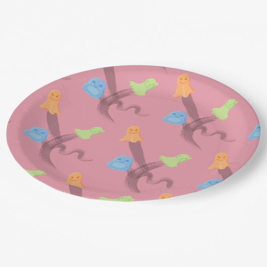 Kleurrijke geesten in roze Halloween feest Papieren Bordje (Gekanteld)