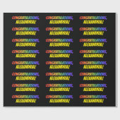 Kleurrijke "GEFELICITEERD" + aangepaste naam Cadeaupapier (Vlak)