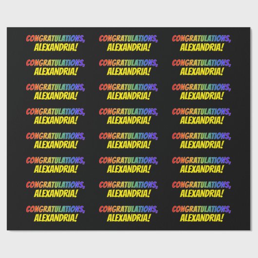 Kleurrijke "GEFELICITEERD" + aangepaste naam Cadeaupapier (Vlak)