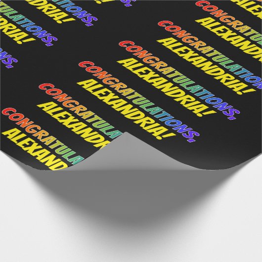 Kleurrijke "GEFELICITEERD" + aangepaste naam Cadeaupapier (Hoek)